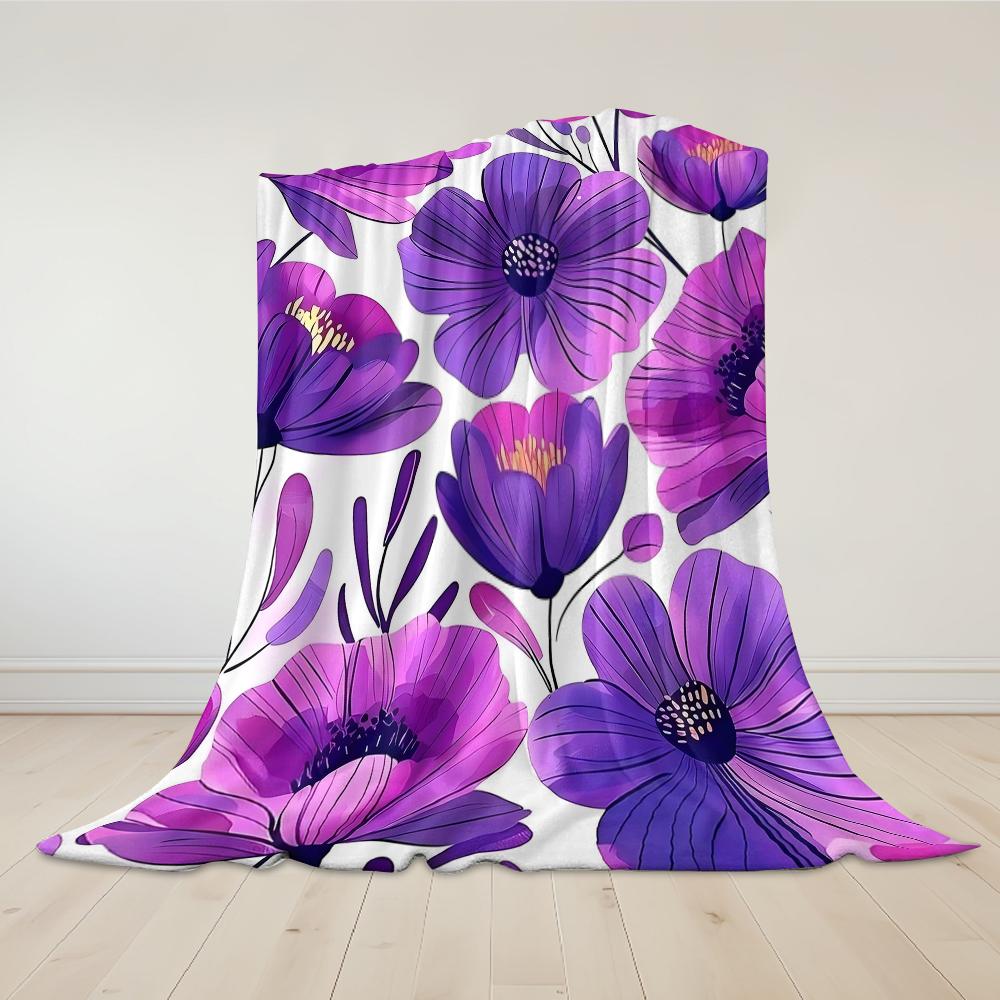 Magenta Floral Cluster Flannel Blanket Warm Soft Halloween Christmas Couch Warm Cozy Decorative Decor Gift for All Season