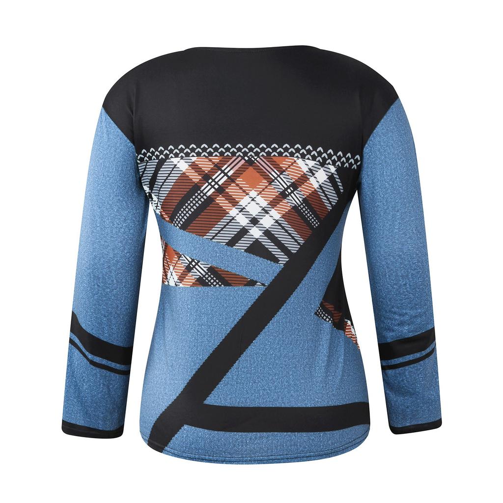 Damen Tops Elegante Casual Rundhals Langarm Shirts Plaid Print Casual Tunika Blusen Tops