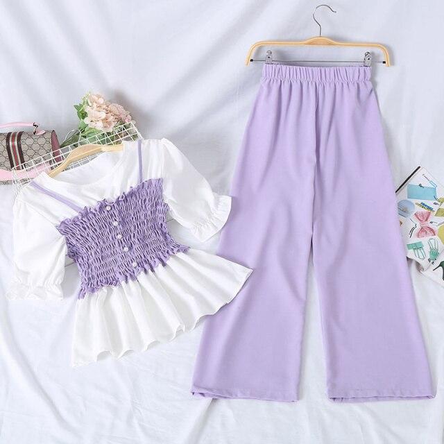 

Женский костюм, летняя мода, широкие брюки, укороченный топ на бретельках с короткими рукавами, спортивный костюм из двух предметов XL