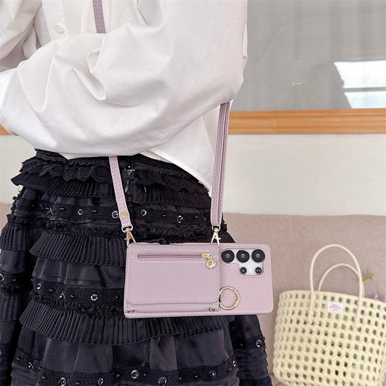 Applicable To Samsung S25Ultra Mobile Phone Case, Lychee Pattern Zipper Bag S25FE Messenger Card S24plus Protective Case
