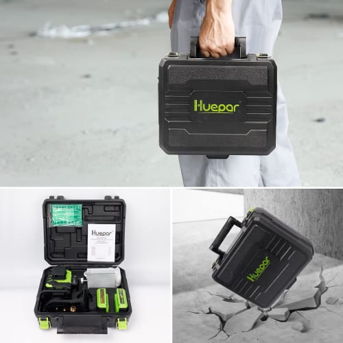 Huepar 4x360 Laser Level, Self-Leveling 16-Line 4D Green Laser Cross Line, Tile Floor Laser Tool - 2 x 360 Horizontal Laser Lines & 2 x 360 Vertical L