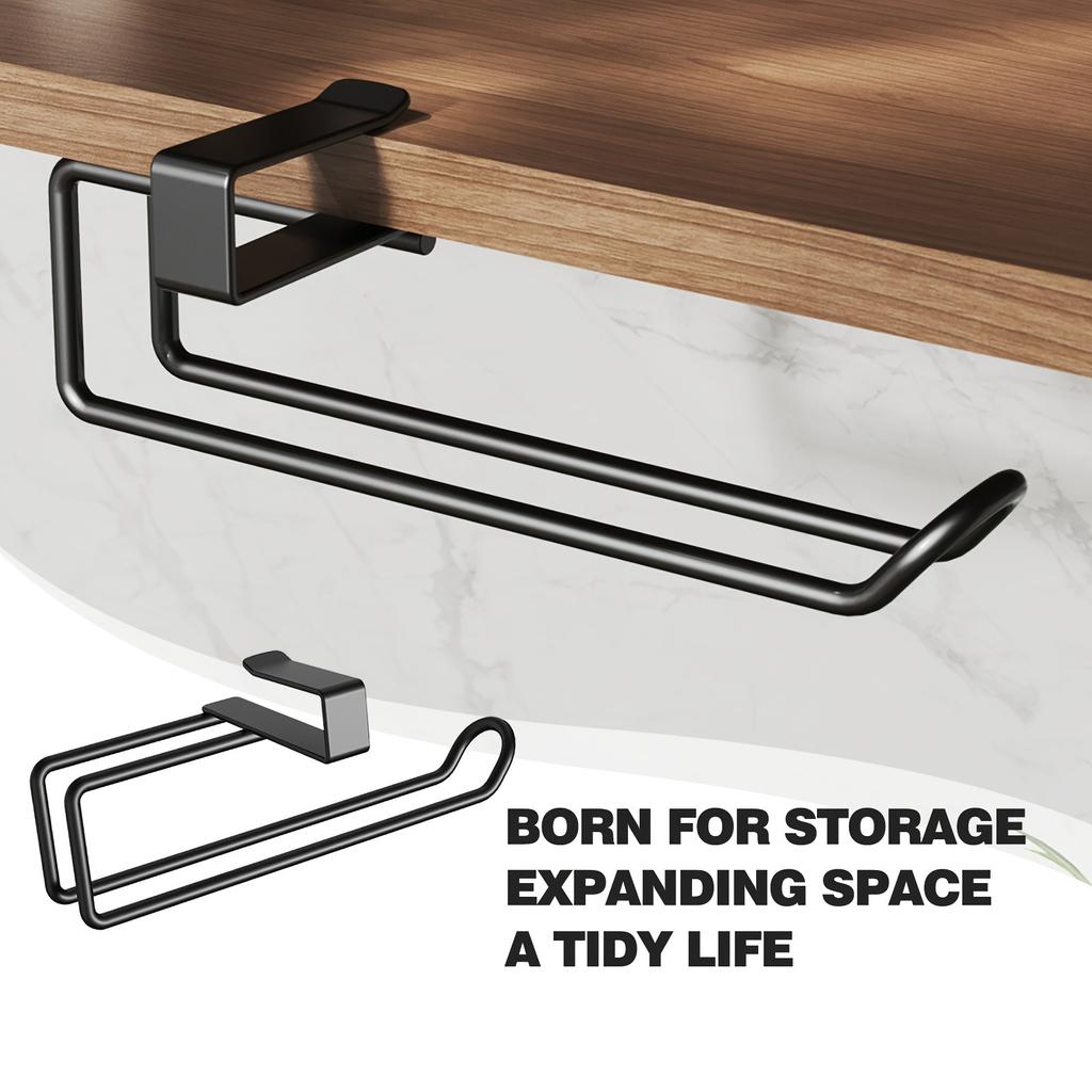Wall-Mounted Matte Metal Paper Towel Rack, Multipurpose Kitchen Cabinet Roll Paper Holder for Bathroom Kitchen Supplies