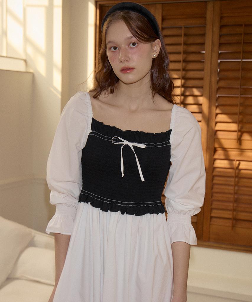 Salon De Yon Color Block Smocking Dress