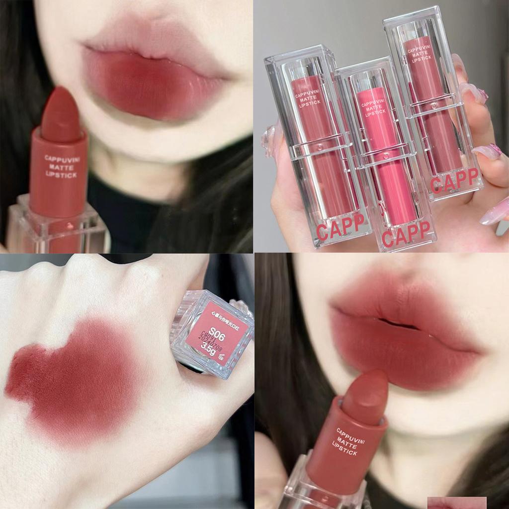 New 6 Colors Matte Waterproof Velvet Lipstick Sexy Red Brown Nude Pigments Longlasting Makeup Long Lasting Profissional