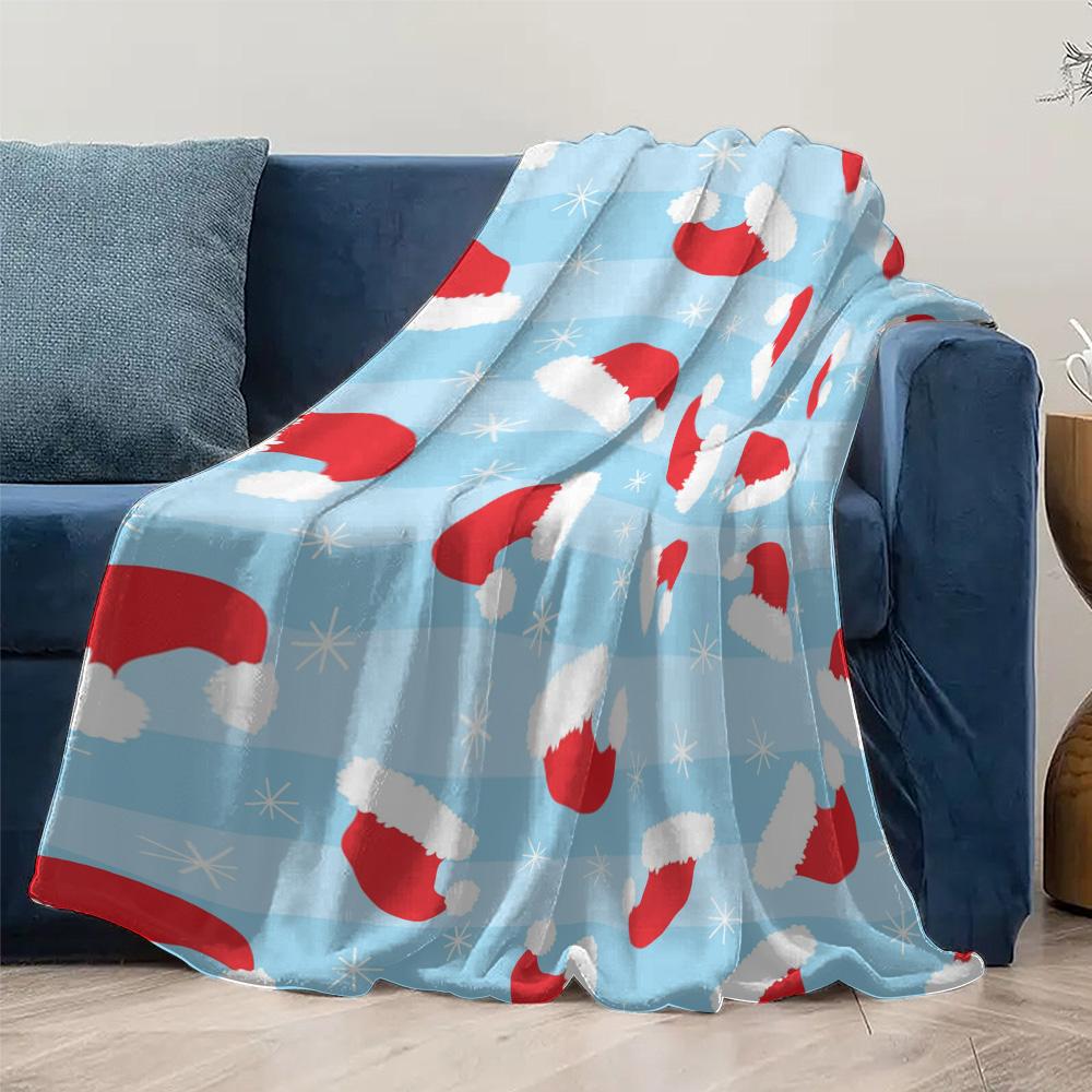 Soft Christmas Throw Blanket Reindeer Santa Claus Holiday Flannel Bedspread Cozy Home Decor Gift Festive Winter Warm Decorative