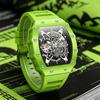 Automatic Skeleton Watch Mens Waterproof Luminous Tonneau Mechanical Wrist Watch Silicone Band