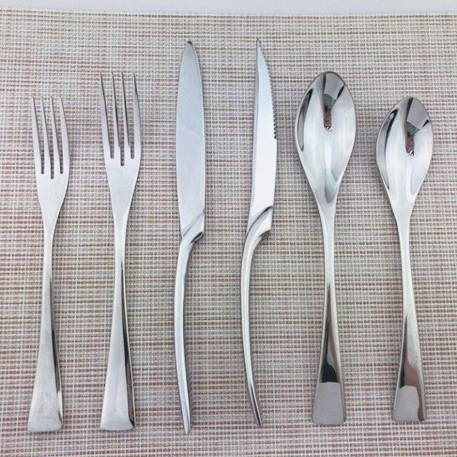 

6 шт./компл., черный с десертной вилкой, ложкой, портативный набор столовых приборов, набор столовой посуды из нержавеющей стали 304, зеркало, набор столового серебра серебряный