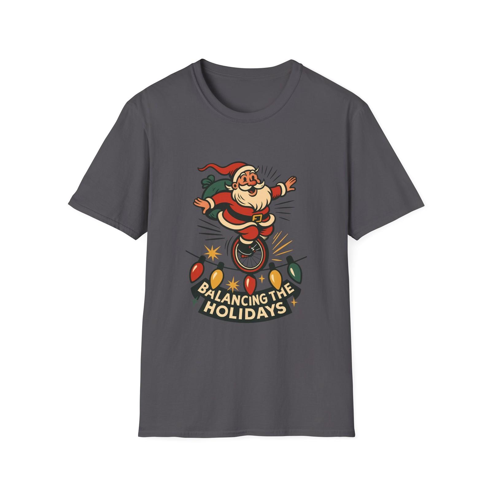 Unisex Softstyle T-Shirt Mens Womens Tees Top Santa Claus Unicycle Lights Gifts Holiday Christmas L
