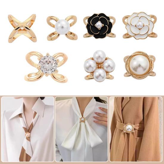 Flower Scarf Ring Faux Pearl Rose Camellia Silk Scarf Clip Elegant Floral Slide Buckle for Silk Scarves T-shirt Shawl