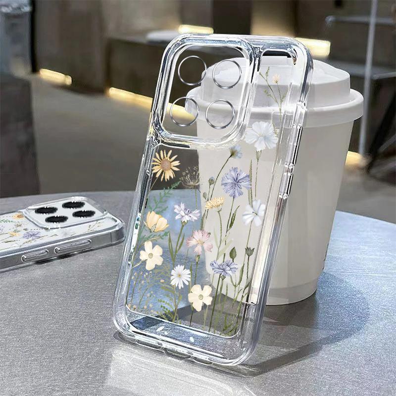 For Redmi Note 14 13 14C Case Sketching Line Flower Print Clear TPU Soft Cover For Funda Xiaomi Redmi Note 14 Pro 5G 13 12 11