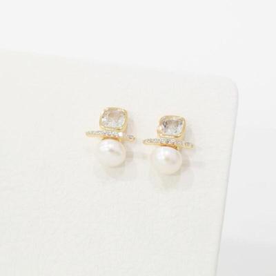 Square Cubic Dazzling Silver Pearl Earrings, Simple Earrings