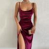2025 Summer Velvet Spaghetti Strap Slim-Fit Slit Evening Dress for Women