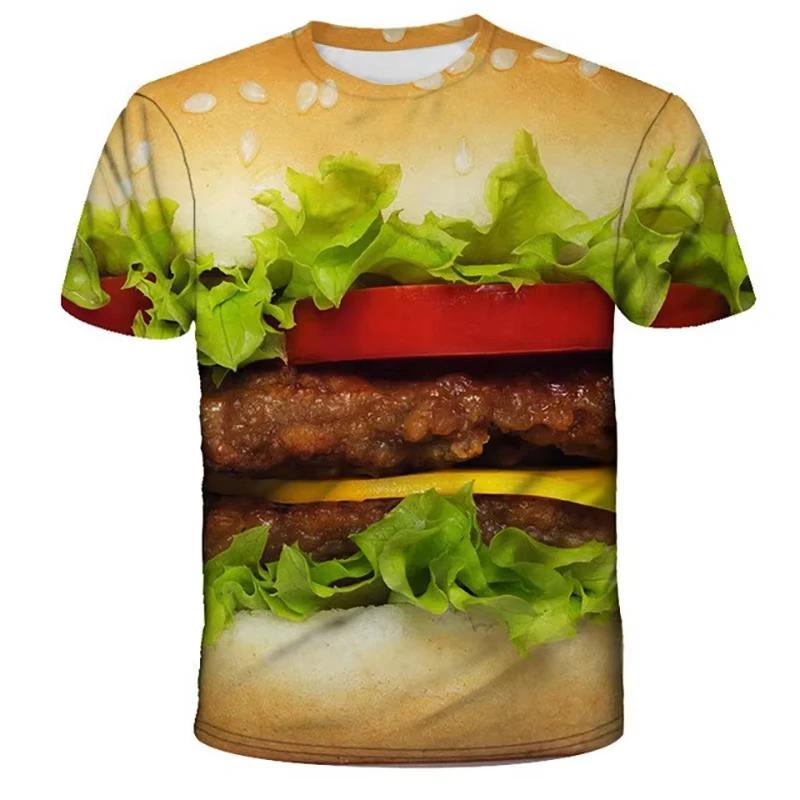 Hamburger Food 3D All Over Print Short Sleeve T Shirt Casual Graphic Street Tops