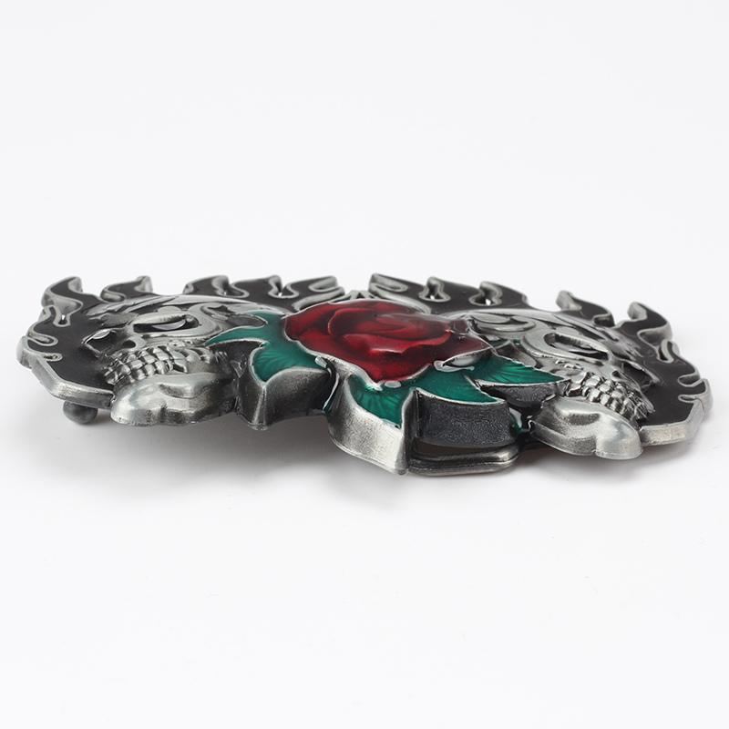 Drop shipping Flame Skull Rose Flower Pattern Buckle Fashion Belt Double Skull Head Heavy Metal Rock style