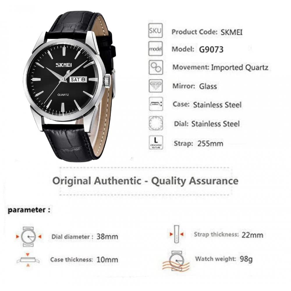 Men's Watch Black Leather Belt Business Classic Arm Watch Men's Waterproof Quartz Analog Stylish Casual Simple Date Day of the Week Lightweight Men's