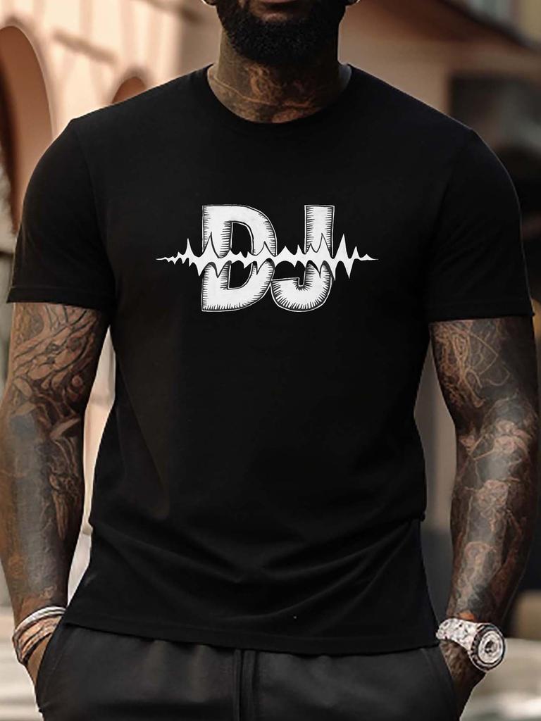 Grote Maat Heren Nieuwigheid DJ Print T-shirt, Casual Mode Tee, Street Style Korte Mouw Ronde Hals Shirt