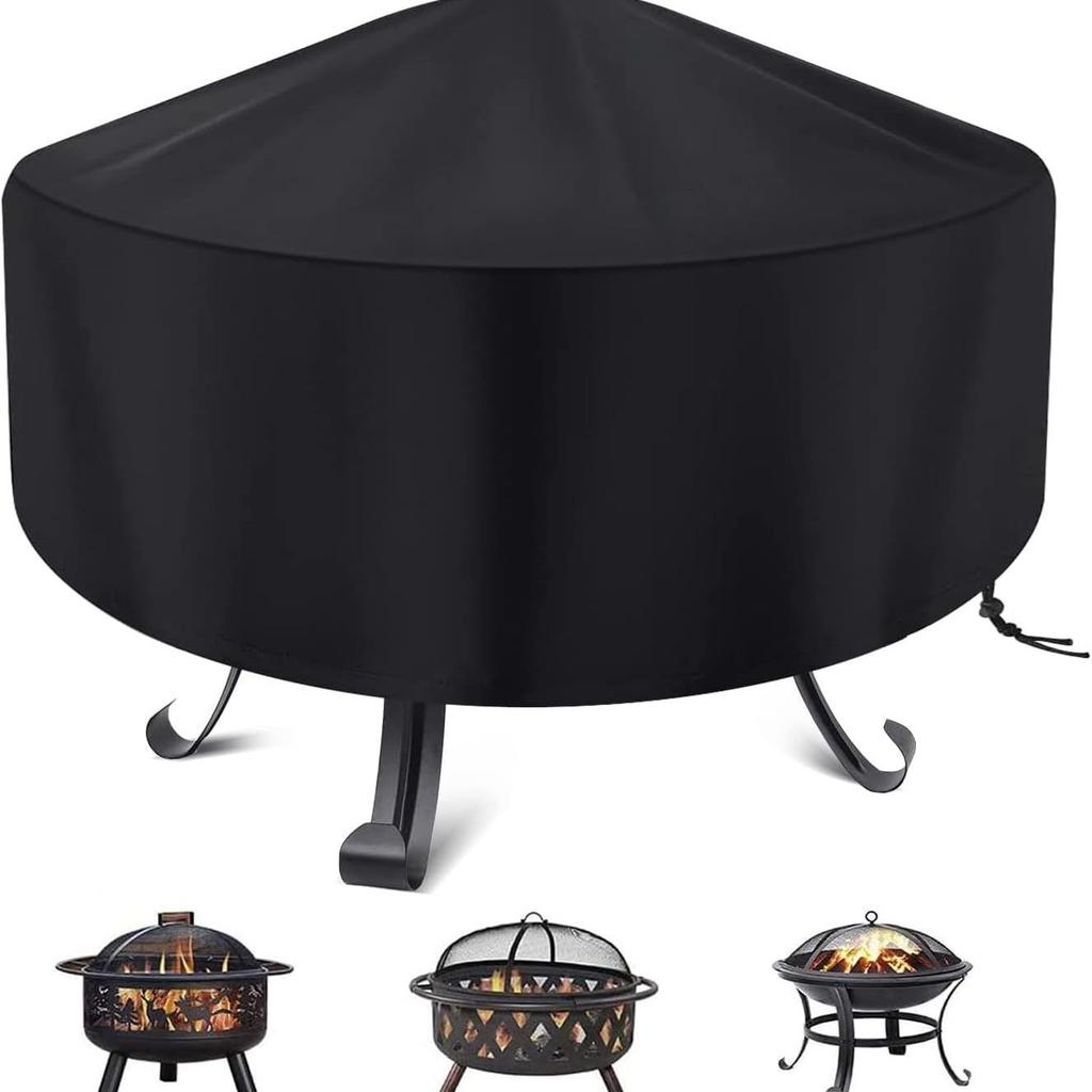 Waterproof Patio Fire Pit Cover Black UV Protector Grill BBQ Shelter Outdoor Garden Yard Round BBQ Cover Canopy Furniture Covers