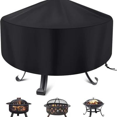 Wasserdichte Terrassen-Feuerstelle Abdeckung Schwarz UV-Schutz Grill BBQ Schutzhülle Außen Garten Hof Runde BBQ Abdeckung Baldachin Möbelabdeckungen