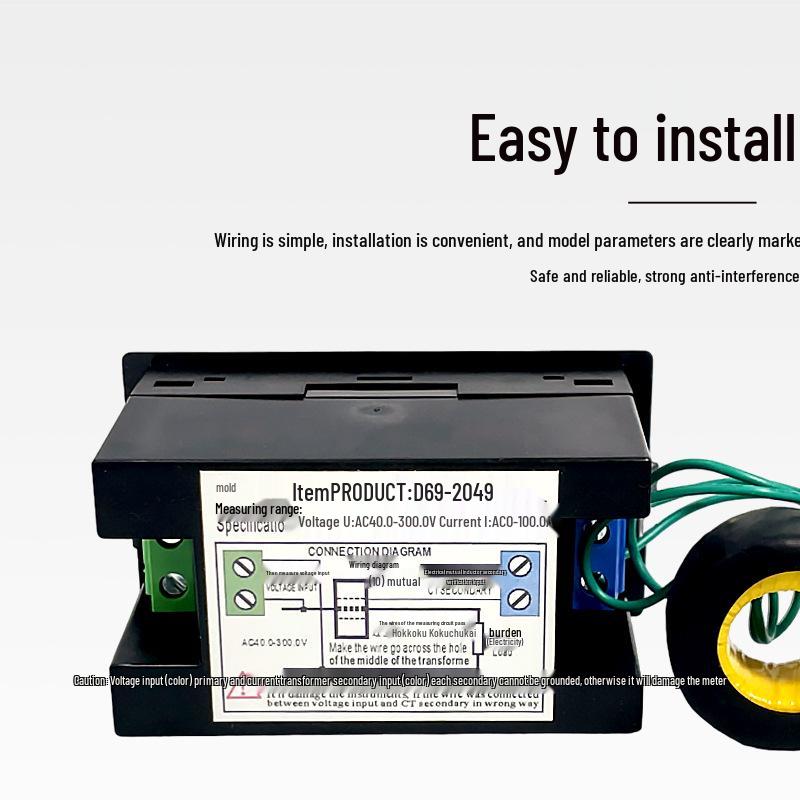 Multifunktionaler Stromzähler D69-2049: AC-Spannungs-, Strom- und 100A-Monitor mit Farb-LCD-Anzeige.