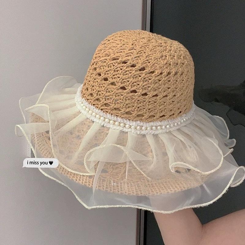 Ethnic Style Big Brim Straw Hat Women's Summer Seaside Vacation Beach Hat Sunshade Sunscreen Bucket Hat Straw Sun Hat