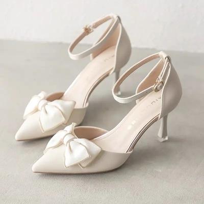Sommer høye hæler for kvinner Trend med spiss sløyfe stiletter Elegant kjole Bryllup Brudefestsko Zapatos De Mujer 2024