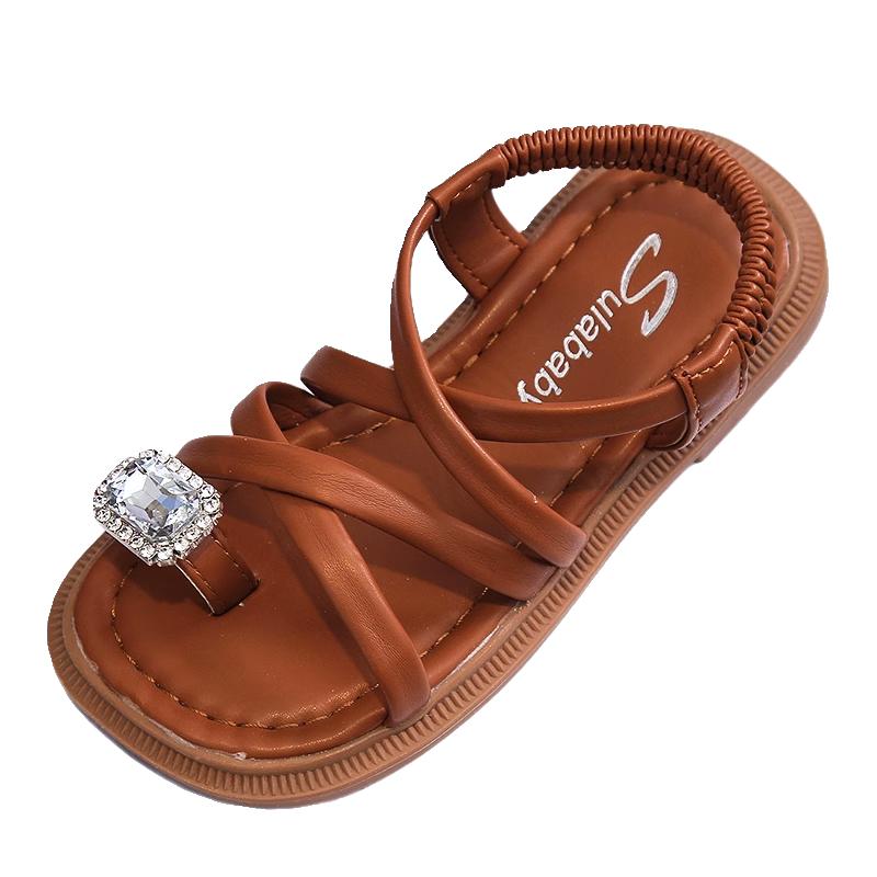 Girls' Sandals Clip Feet Summer New Children's Shoes Little Girls Water Diamond Fashionable Princess Shoes Beach Shoes Tide