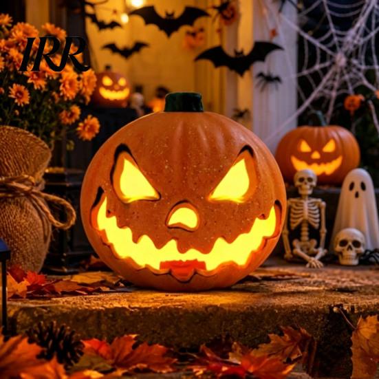 Intricate Cutout Pumpkin Light Halloween Evil Lantern, Large LED Up Jack O Lantern Decor with Integrated for Party Scene, Spooky Outdoor Indoor