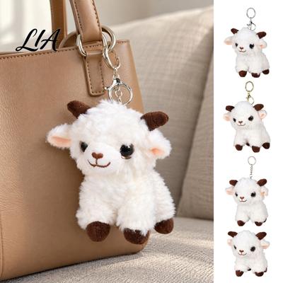 Cute Sheep Keychain Plush Keychain, Soft Stuffed Animal Bag Charm with Metal Ring Polyester Fiber for Backpacks and Keys, Cartoon Lamb Pendant