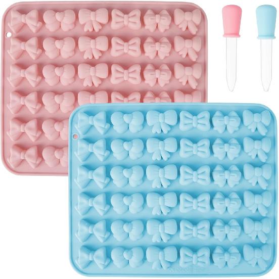 2 Pack Bow Molds for Chocolate with 2 Dropper,Silicone Bow Chocolate Mold,Butterfly Ice Cube Molds,Mini Silicone Mold for Birthday Wedding Party Diy