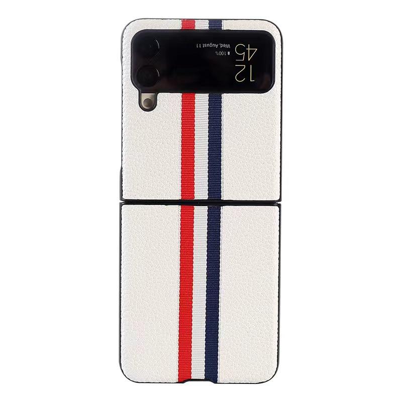 Stripe Litchi Grain Cross Pattern Case for Samsung Galaxy Z Flip 5 Flip 4 Flip 3 Phone Case Full Shockproof Luxury Leather Case for ZFlip4 3