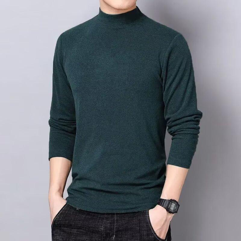 

Men s Solid-Color Slim-Fit Thermal Base Layer Long-Sleeve T-Shirt with Half-High Neck for Fall/Winter 4XL зелений