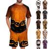 Men Halloween Casual Loungewear Pajama Set Short Sleeve Top and Shorts Printed Graphic Design Comfortable Fit Lightweight Fabric