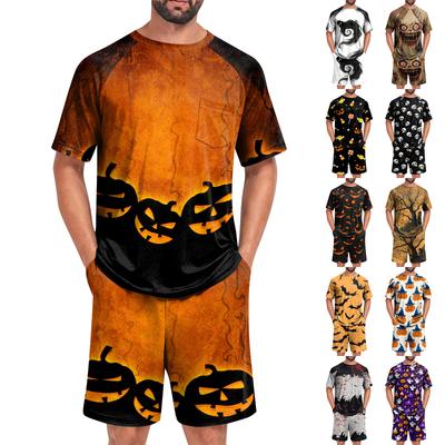 Men's Halloween Casual Pajama Set Short Sleeve Top and Shorts Lightweight Comfortable Breathable Sleepwear Loungewear Set for Home Use