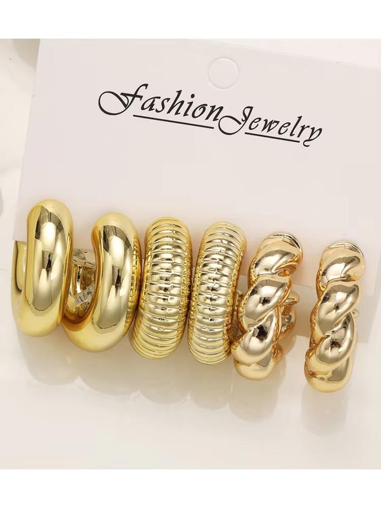 Fashion Classic Twist C Shape Earring Set For Women Tear Drop Design Gold Color Earrings Daily Workplace And Party Outfits Gifts