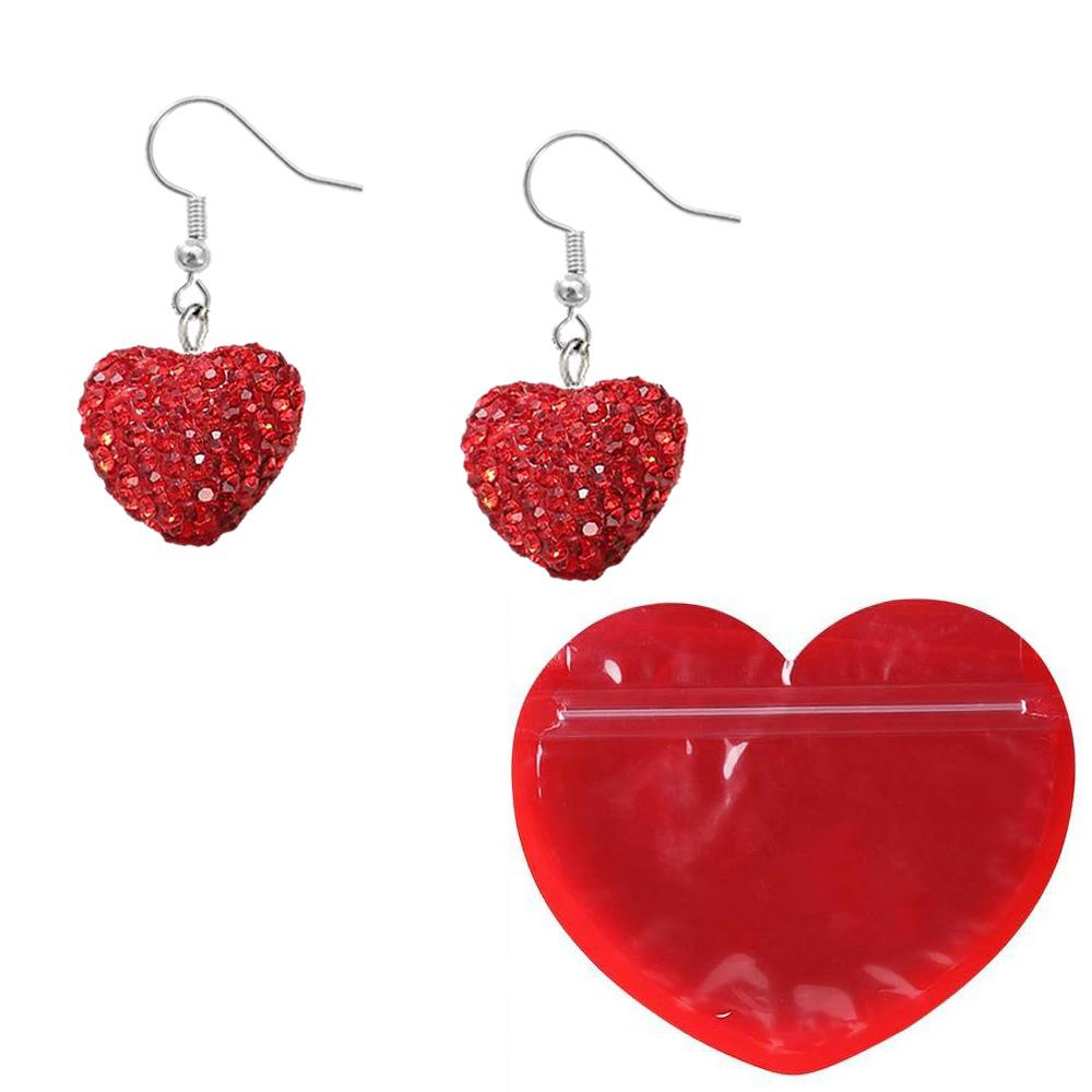 

Heart - Shaped Cubic Zirconia Earrings , Sweet Tempered Fashion Ear Studs for Valentine s Day красный