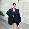 Ciel Étoilé Strass Papillon Trois Dimensions Blazer Noir Hautement Personnalisé pour Femmes Printemps Automne Design de Mode Sens du Style Manteau Costume Décontracté