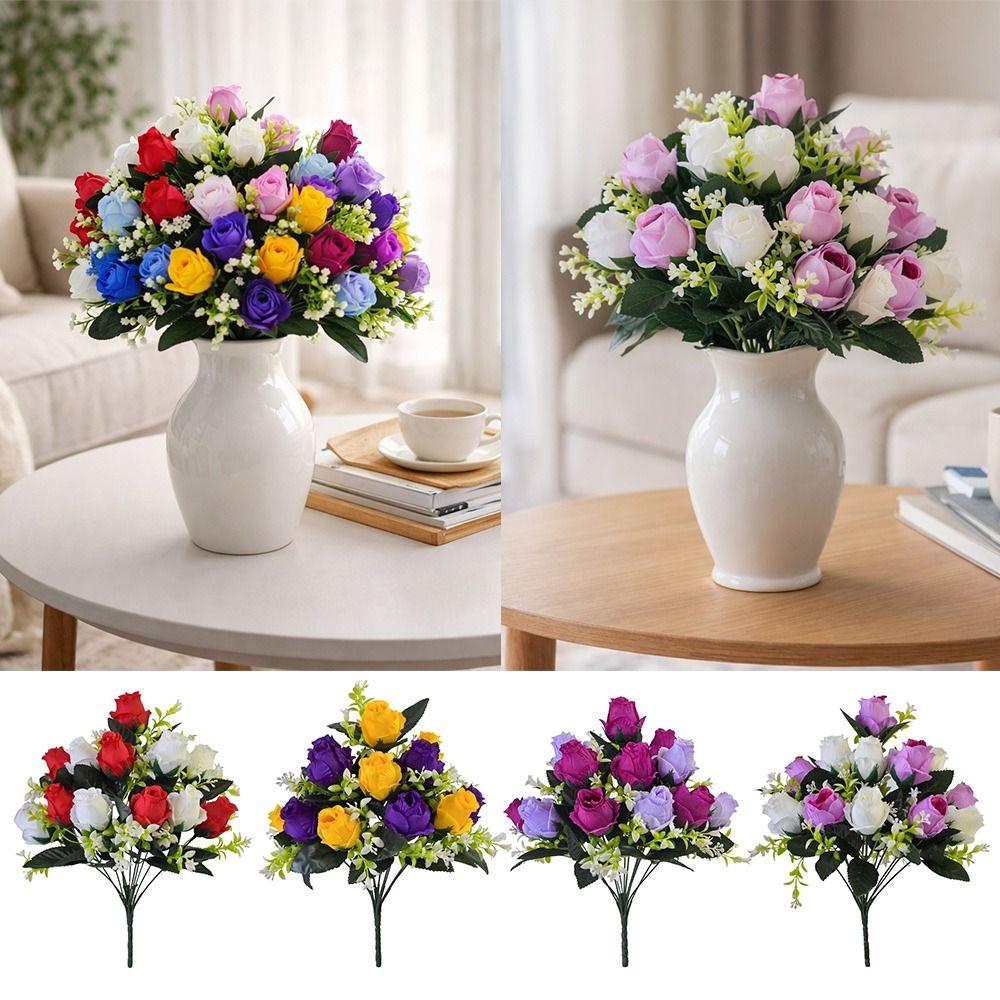 New 12 Heads Artificial Rose Bouquet Two Colors DIY Plastic Rose Flowers Home Decor simulation Roses