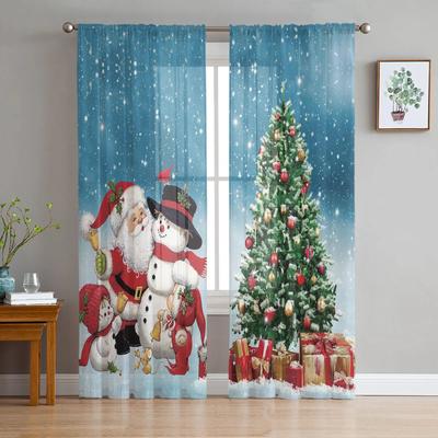 Christmas Santa Claus Christmas Tree Sheer Curtains for Living Room Decoration Window Curtains Kitchen Tulle Voile Curtains