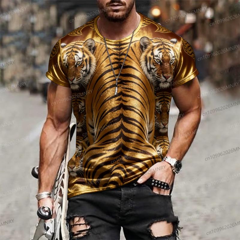 

3D Print Tiger Mens Short Sleeve Crew men T-Shirt Breathable Medium Stretch Casual Fashion Tee S