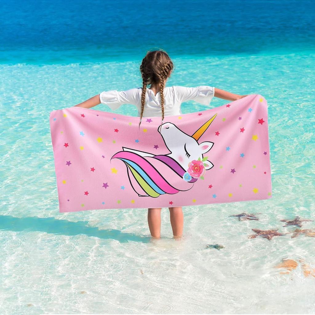 Magic Mermaid Beach Towel for Girls, Colorful Ocean Princess Art Quick-Dry Sand-Free Microfiber Bath Towel for Pool and Travel