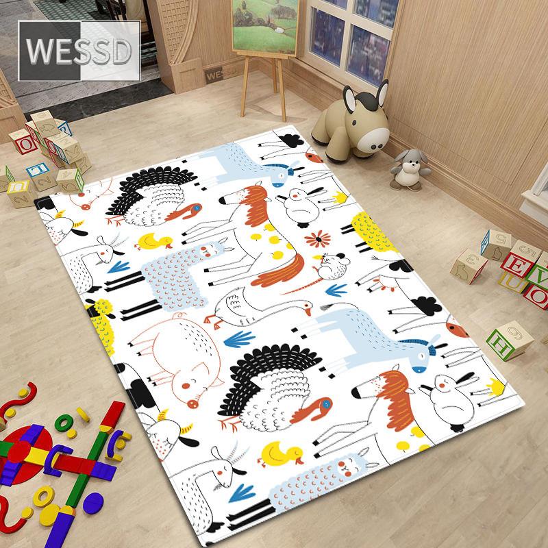 Teppich im nordischen Stil, Cartoon-Tier-Teppich für Schlafzimmer, Kawaii-Raumteppich, rutschfest