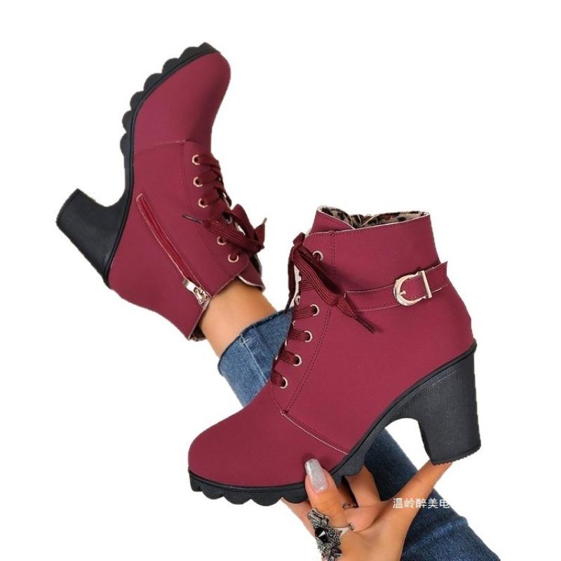 Martin Boots Women's Cross-border New European, American and European Style Combat Boots Round Head Thick Heel Side Zipper Short Boots