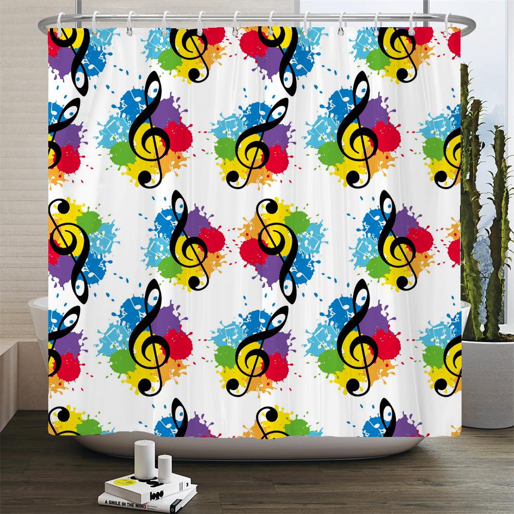 Butterfly Music Style Shower Curtain Fantasy Art Musical Note Waterproof Fabric Bathroom Curtain Room Decor Curtains With Hooks