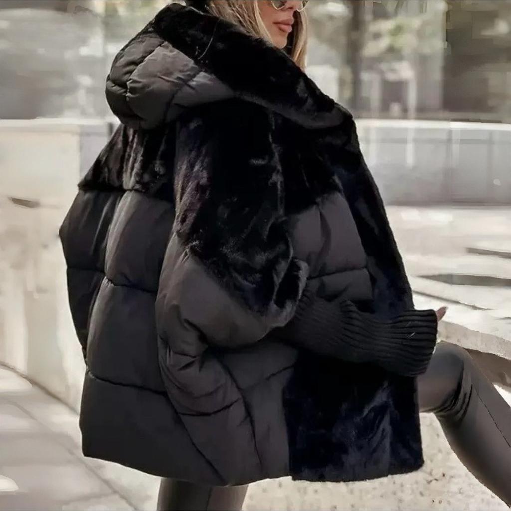 Jaqueta de Inverno Feminina Solta Nova Jaqueta de Penas com Capuz Manga Comprida Roupas de Inverno