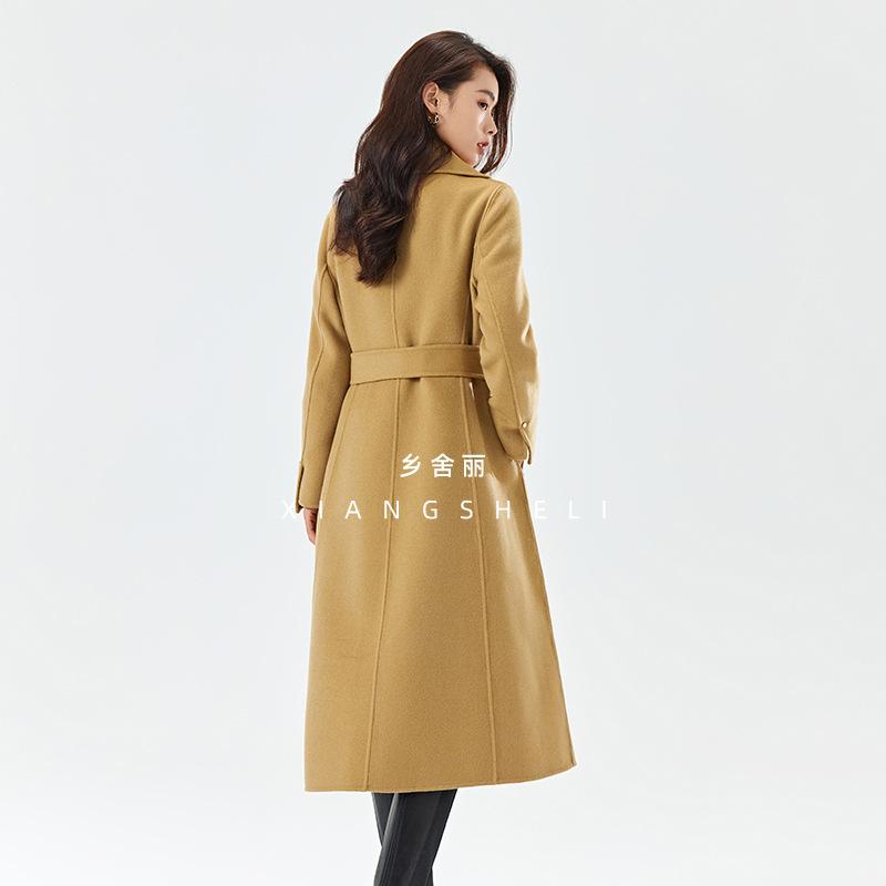 Classic medium and long high-count wool coat, handmade double-sided woolen, high-end commuter elegant woolen coat