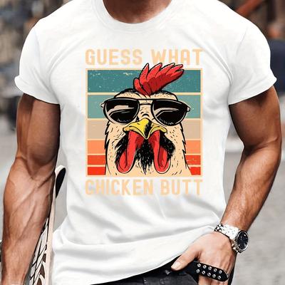 Herren Lässiges Trendiges T-Shirt mit Hühnerdruck, Kurzarm Rundhals Hip Hop T-Shirts für Sommerurlaubsgeschenk