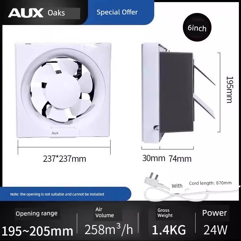 

Oaks Exhaust Fan Window-Type Bathroom Powerful Low-Noise Ventilation Fan for Home Kitchen Fumes [Strong Suction] 6inch White Model
