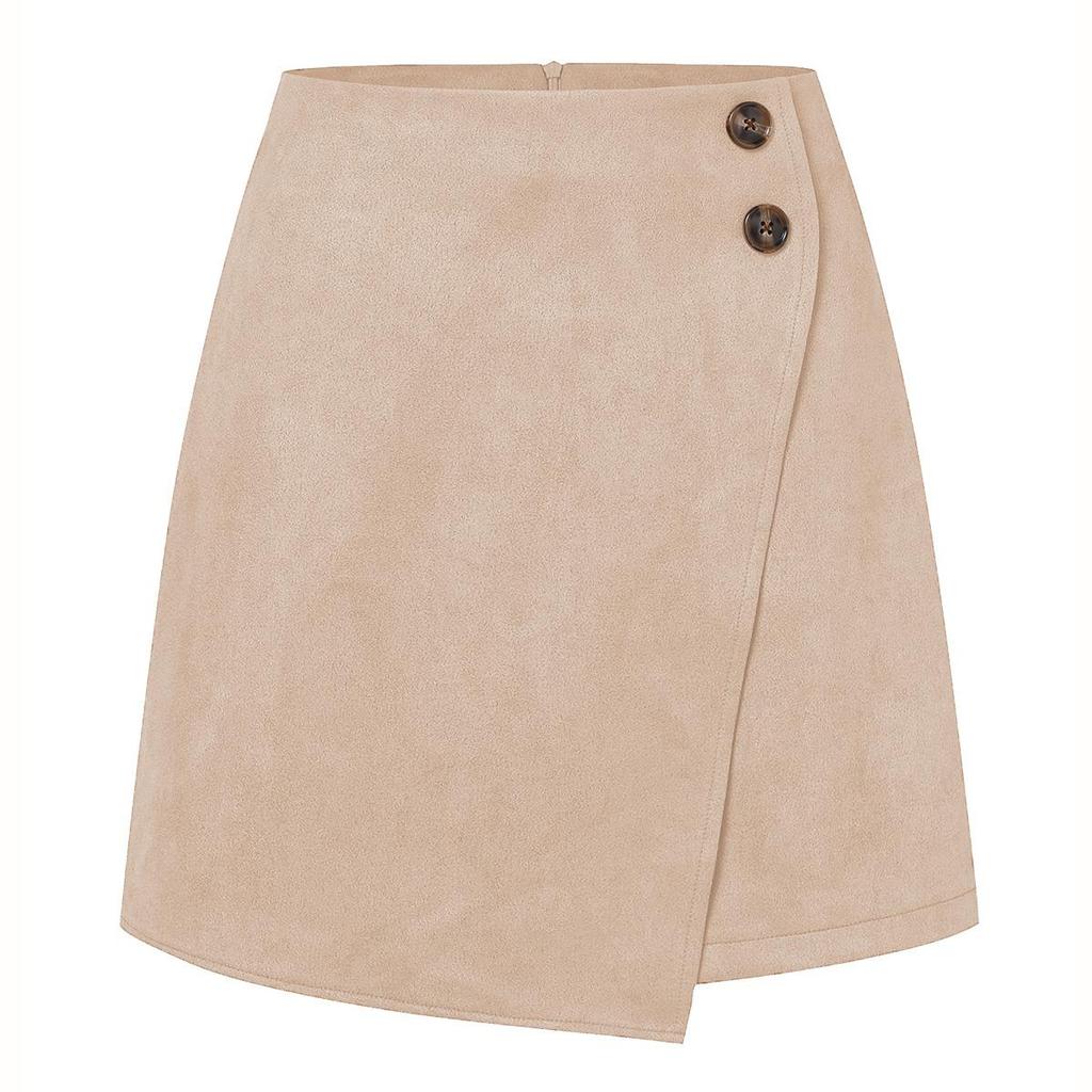Suede Irregular Skirt Solid Color High-waisted Zipper Button Skirt Women