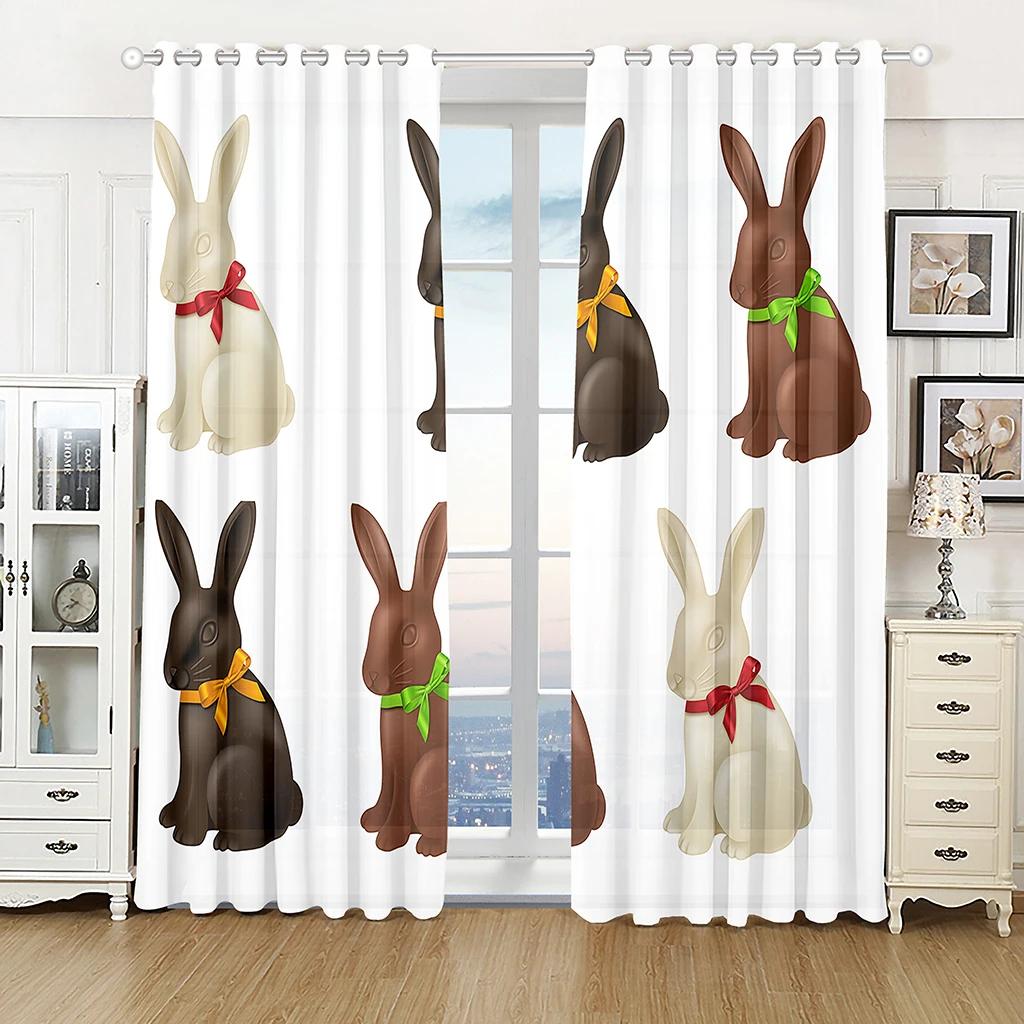 Easter Candy Cute Bunny High Blackout Curtains Holiday Decoration Curtain Living Room Bedroom Thick Blackout Drape Multicolor