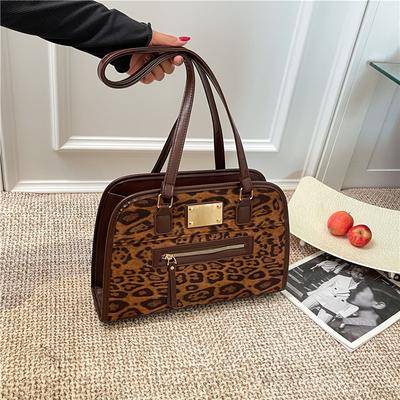 PU Leopard Large Capacity Casual Tote Autumn/winter Retro Versatile 2026 Women's Bags Commute Fashi Shoulder Bags
